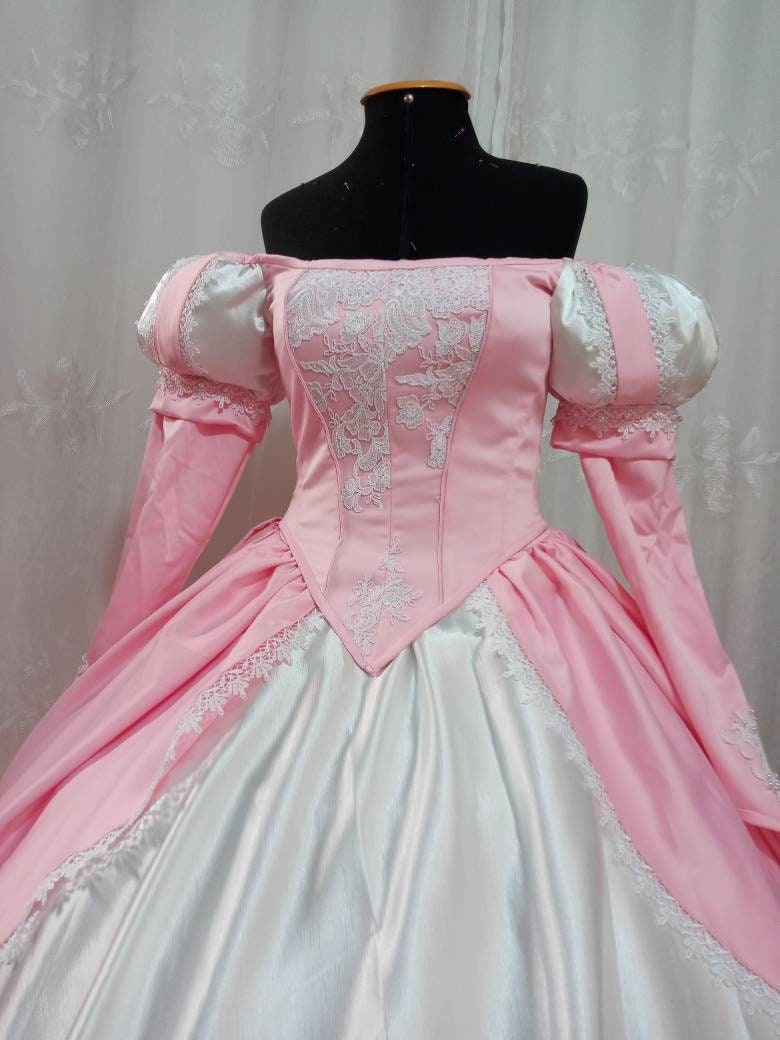 ariel pink costume dress Little mermaid+hoopskirt Cosplay – MJcostume Rehearsal wedding dress Cynthia Rowley Puff-Sleeve Floral-Print The pink dress features Color:Maritime