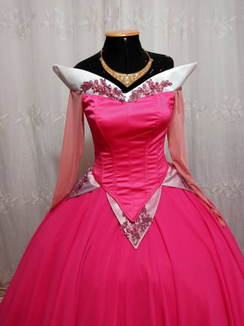 Princess Aurora Costume hoop skirt Cosplay Aurora Pink Dress – MJcostume