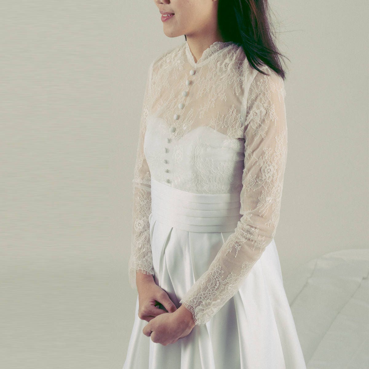 Long sleeve lace gown Ivory lace Grace Kelly Wedding Dress MJcostume Long sleeve lace gown Ivory lace Grace Kelly Wedding Dress MJcostume