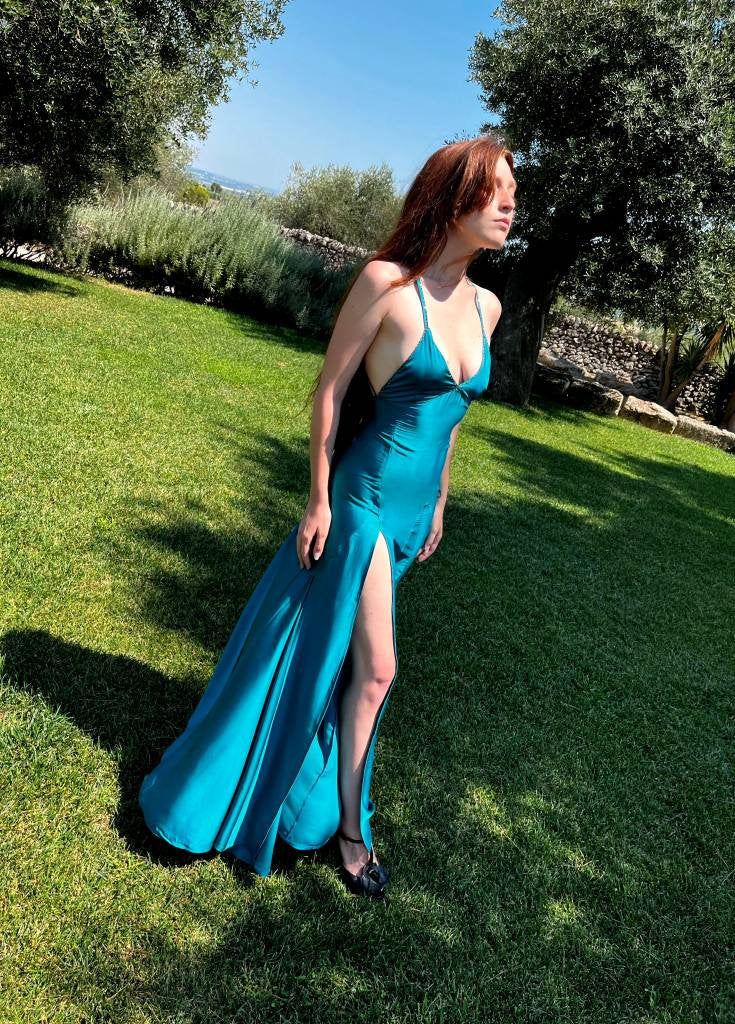scarface blue dress Scarface Replica Romantic Evening Satin Hand Applied Beads Dress – MJcostume