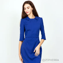 Load image into Gallery viewer, Blue workdress Kate Middleton Blue Pencil and Royal Canada tour tailored dress