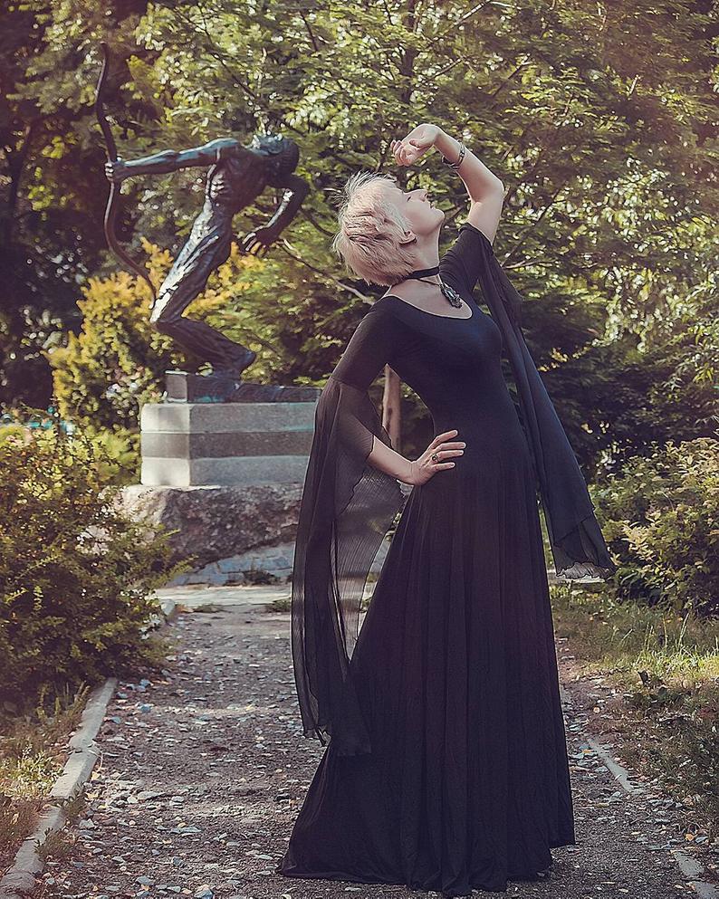 Black Gothic Witch Dress Larp Vampire Costume MJcostume Black Gothic Witch Dress Larp Vampire Costume MJcostume