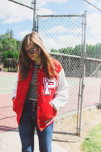 Load image into Gallery viewer, Custom Letter P Red Jacket White Sleeve Varsity Jacket