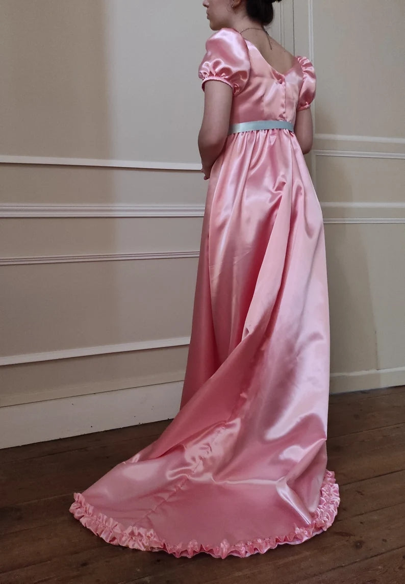 satin regency dress Yellow Regency Dress, 1800 Napoleonic Fashion Gown, Regency High Waistline Ballgown