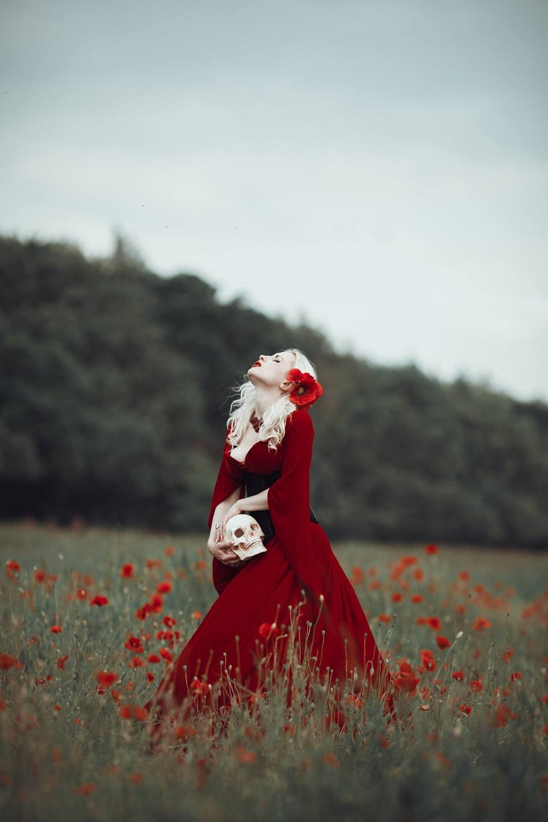 Renaissance Red Gothic Dress Wedding Dress with Corset – MJcostume Renaissance Red Gothic Dress Wedding Dress with Corset – MJcostume