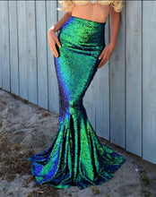 Load image into Gallery viewer, Sequin Mermaid Tail Skirt Green High Waist Sexy Adult Mermaid Costume
