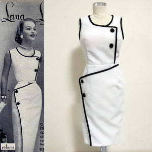 White Hollywood Glamour Tailored Vintage Pencil dress