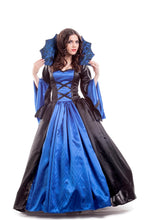 Load image into Gallery viewer, Vampire Queen women&#39;s costume XS size 2 An elegant blue and black satin vampire costume dress perfect for Halloween or any costume party