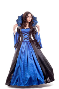 Vampire Queen women's costume XS size 2 An elegant blue and black satin vampire costume dress perfect for Halloween or any costume party