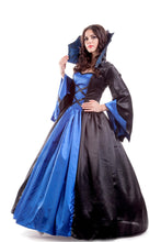 Load image into Gallery viewer, Vampire Queen women&#39;s costume XS size 2 An elegant blue and black satin vampire costume dress perfect for Halloween or any costume party