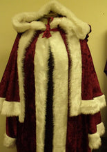 Load image into Gallery viewer, Maroon crushed velvet St Nicholas Father Christmas Victorian Santa Xmas Robe with jacket and trousers