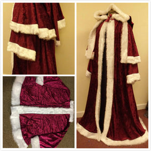 Maroon crushed velvet St Nicholas Father Christmas Victorian Santa Xmas Robe with jacket and trousers
