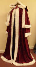 Load image into Gallery viewer, Maroon crushed velvet St Nicholas Father Christmas Victorian Santa Xmas Robe with jacket and trousers