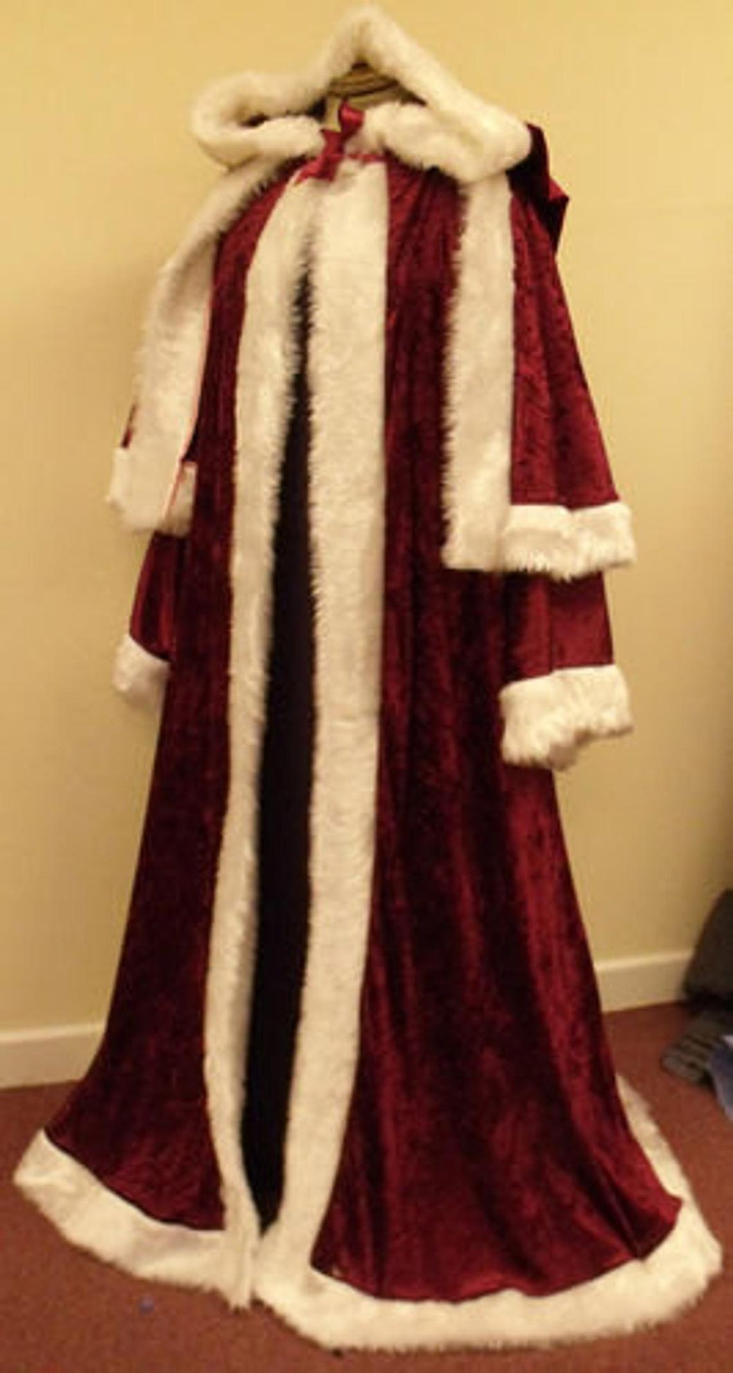 Maroon crushed velvet St Nicholas Father Christmas Victorian Santa Xmas Robe with jacket and trousers