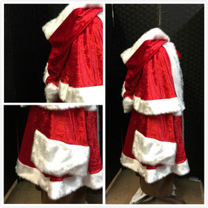 Short Crushed Velvet Santa Claus Father Christmas Costume with Red Velvet Trousers