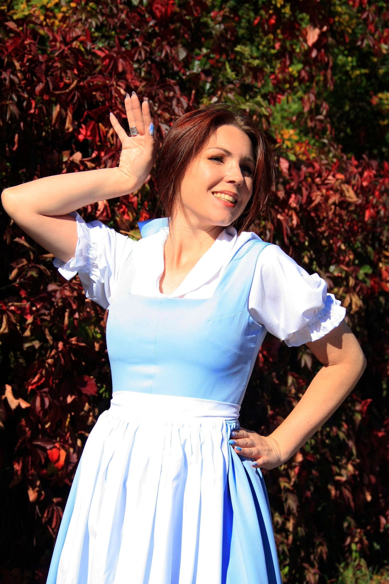 Adult blue dress Belle with short sleeves Dress in the Bavarian style MJcostume Adult blue dress Belle with short sleeves Dress in the Bavarian style MJcostume