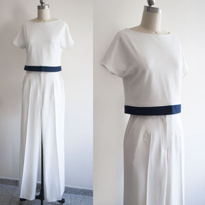 Cosplay costume wide leg Womens jumpsuit Bridal Jumpsuit Formal jumpsuit Amal Clooney Cream Pants Suit