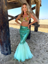 Load image into Gallery viewer, Aqua blue sequin mermaid tail skirt Halloween costume