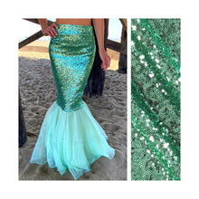 Load image into Gallery viewer, Aqua blue sequin mermaid tail skirt Halloween costume
