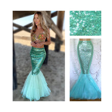 Load image into Gallery viewer, Aqua blue sequin mermaid tail skirt Halloween costume