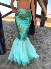 Load image into Gallery viewer, Aqua blue sequin mermaid tail skirt Halloween costume
