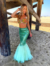 Load image into Gallery viewer, Aqua blue sequin mermaid tail skirt Halloween costume