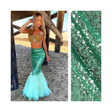 Load image into Gallery viewer, Aqua blue sequin mermaid tail skirt Halloween costume