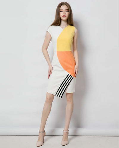 Colorblock elegant  Geometric dress  Asymmetrical dress Wrap dress Modern dress