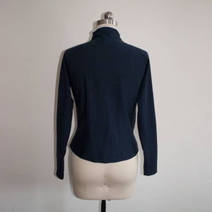 Women Vintage Blue Blouse Audrey Hepburn Knit Sweater 100% Wool