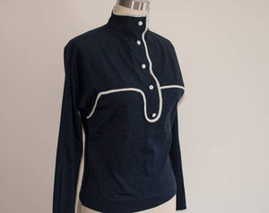 Women Vintage Blue Blouse Audrey Hepburn Knit Sweater 100% Wool