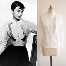 Load image into Gallery viewer, White pleated Shirt 1950s blouse Roman Audrey Hepburn blouse cosplay costume