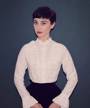 Load image into Gallery viewer, White pleated Shirt 1950s blouse Roman Audrey Hepburn blouse cosplay costume