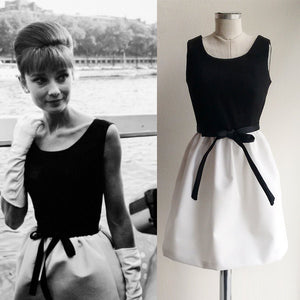 1950s Black and White Dress wedding guest dress Audrey hepburn style Ballerina dress