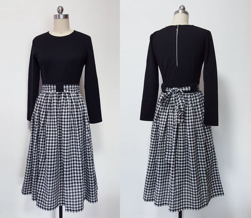 Audrey hepburn style long sleeve gingham check Dress