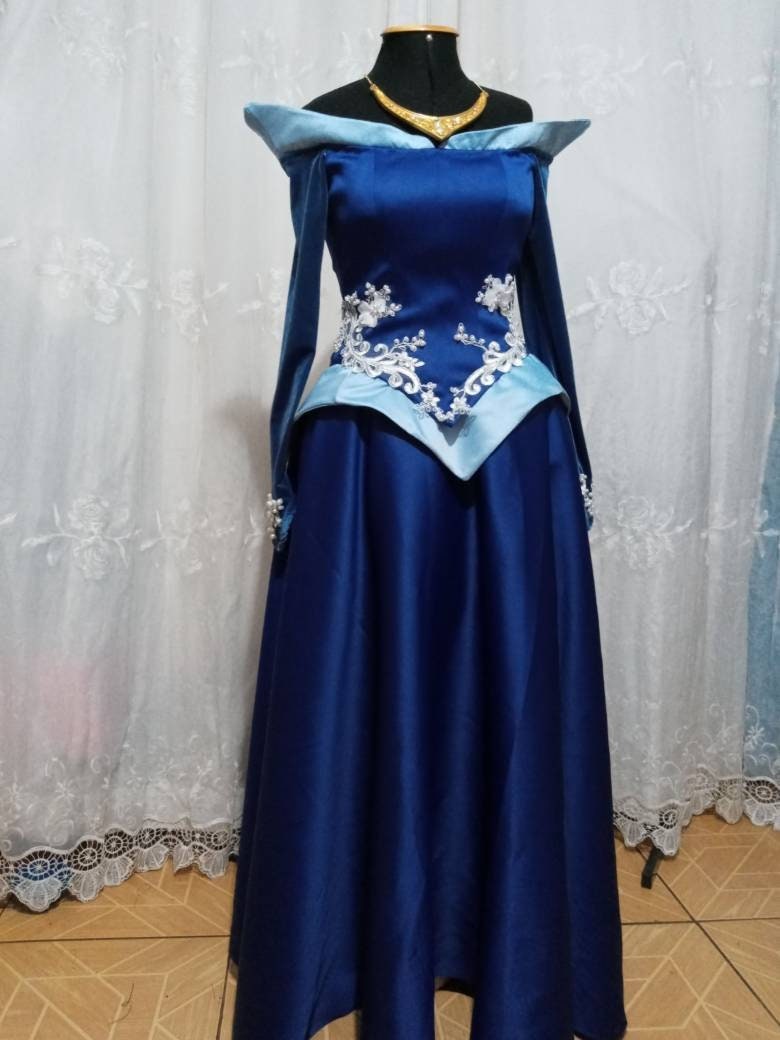 strapless open back dress Customade princess Sleeping Beauty Aurora blue dres – MJcostume