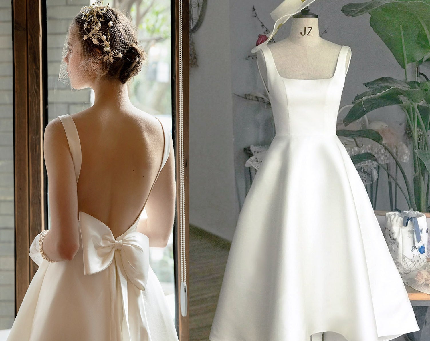 Open back wedding dress modern bridal dress Audrey hepburn Backless We MJcostume Open back wedding dress modern bridal dress Audrey hepburn Backless We MJcostume