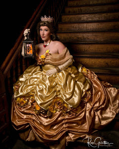 belle gold dress cosplay Belle Costume, Beauty and the Beast ,disney Princess Costume, Belle Adult Costume Inspired Disney Movie, Dress Big Gown Belle