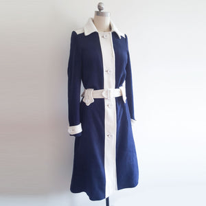 Cosplay costume Blue and White Coat Celebrity Coat  Amal Clooney Vintage Coat Inspired 1960s Coat
