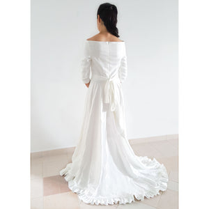Long sleeve classy bridal gown wedding dress Boat neck wedding dress Meghan Markle Wedding dress