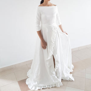 Long sleeve classy bridal gown wedding dress Boat neck wedding dress Meghan Markle Wedding dress