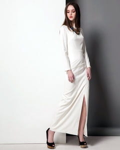 Minimalistic bridal gown Kate Middleton Boat neck long sleeves Dress