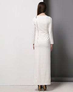 Minimalistic bridal gown Kate Middleton Boat neck long sleeves Dress
