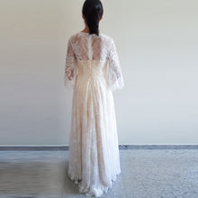 Load image into Gallery viewer, Long sleeve dramatic bell sleeve gown Boho bridal Bohemian elopement lace wedding dress