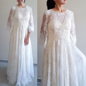 Long sleeve dramatic bell sleeve gown Boho bridal Bohemian elopement lace wedding dress