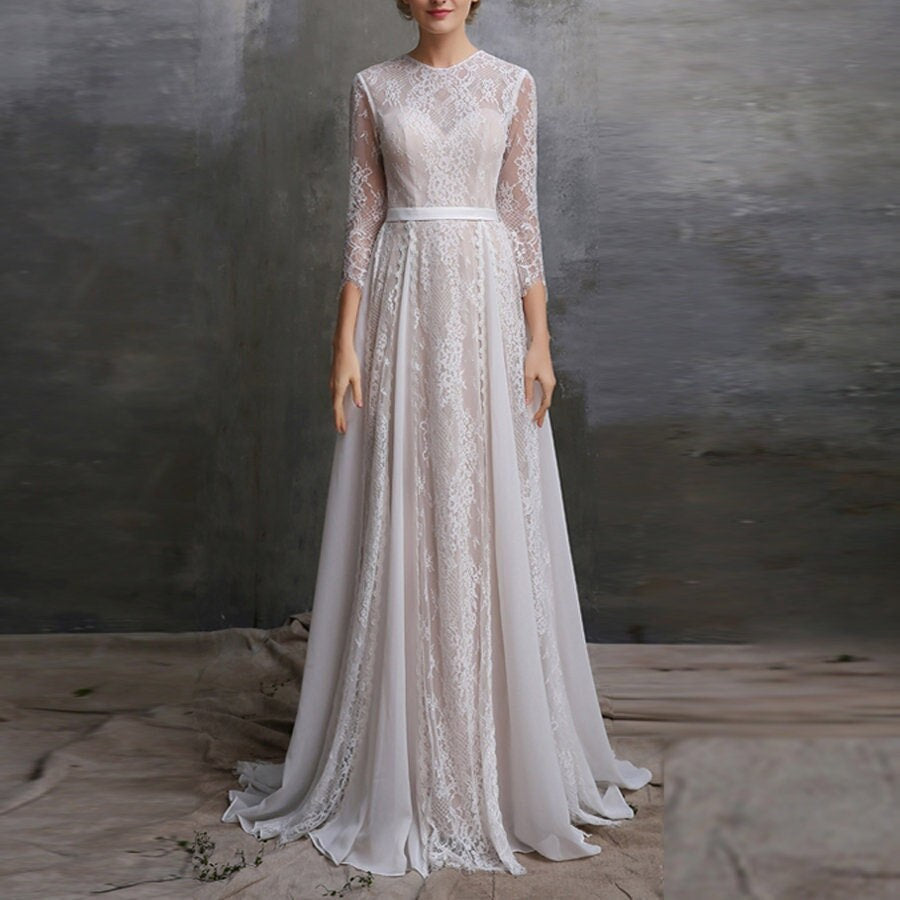 Lace wedding Vintage Wedding long sleeve dress White Lace Bohemian wedding Dress