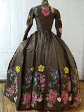Load image into Gallery viewer, Brown silk dress with heavy floral decoration