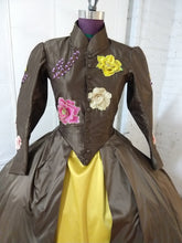 Load image into Gallery viewer, Brown silk dress with heavy floral decoration