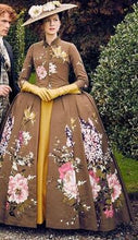 Load image into Gallery viewer, Brown silk dress with heavy floral decoration