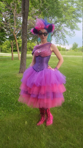 Pink Purple Petticoat Fairytale Cheshire Cat Cosplay Tulle Skirt Alice In Wonderland Fairy Costume