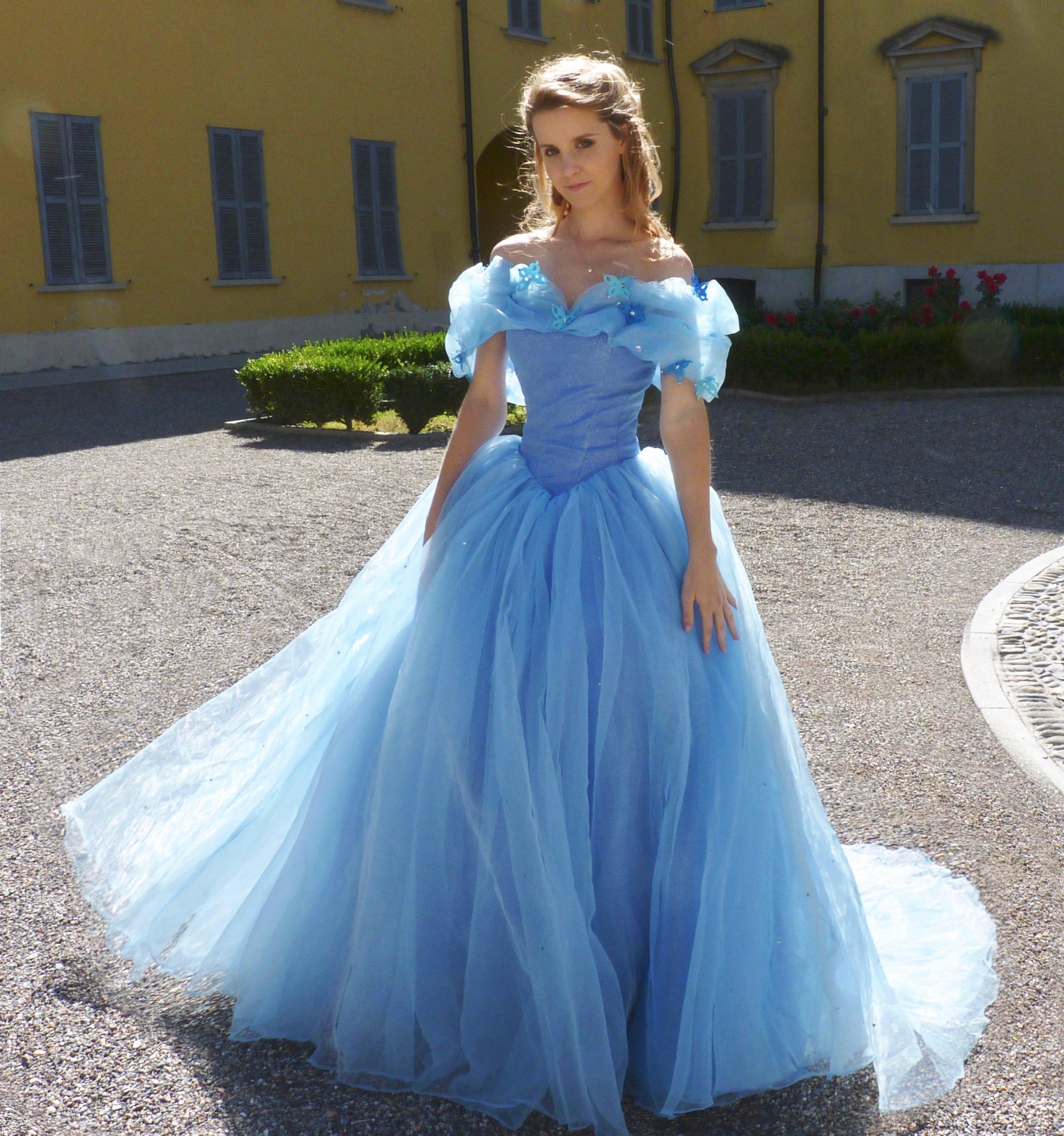 Light Blue Ball Gown Wedding Dress With Lace Flowers Beading Quinceane –  Bohogown